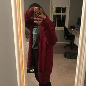 Burgundy long sweater/ cardigan